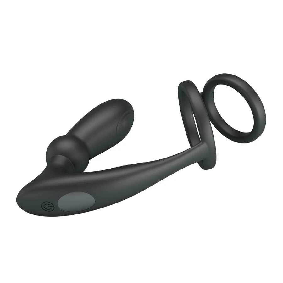 PRETTY LOVE - ANELLO PER PENE EMONI + TAPPO ANALE 12 VIBRAZIONI NERO